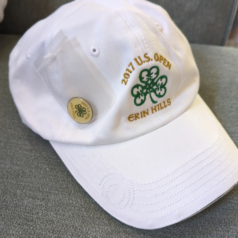 2017 US Open Golf Hat Cap & Pin Erin Hills USGA Member White Adjustable New